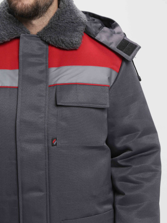 Куртка зимняя Бригада NEW (тк.Смесовая,210), т.серый/красный (ЧЗ)
