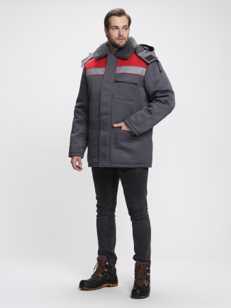 Куртка зимняя Бригада NEW (тк.Смесовая,210), т.серый/красный (ЧЗ)